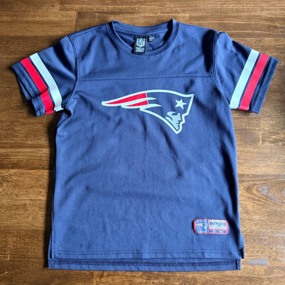 NFL Team Apparel New England Patriots Kids Jersey Shirt Navy Blue Size L 14-16